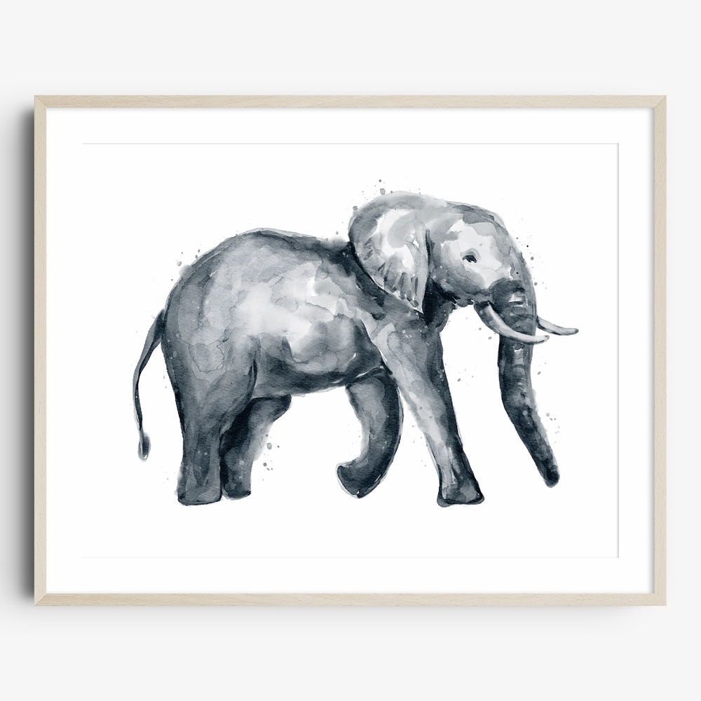 Watercolor Abstract Elephant Portrait Wall Art Print Poster Unframed